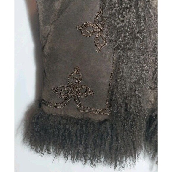 Etam Suede Vest Eur 42 (US 12) Embroidered Fur Trim Boho Hippie Cowgirl Western - Picture 3 of 14